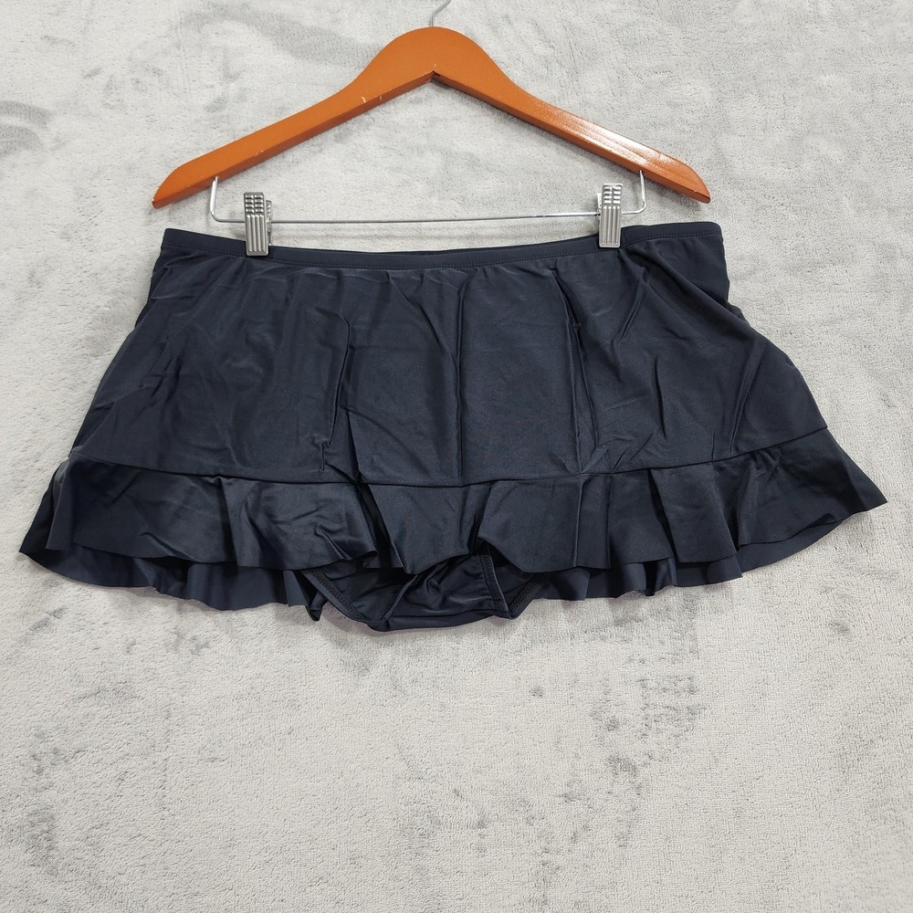 Coco Beach Swim Skirt Womens L Black Ruffle Hem Built In Brief Stretch Beach